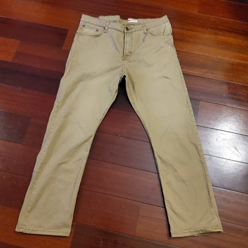 Wrangler Mens Slim Straight Khaki Pants Tan Cotton Stretch 38x30 112325352